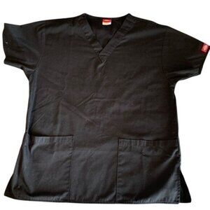Dickies Black Scrub Top With Pockets Unisex Size XL Cotton Blend